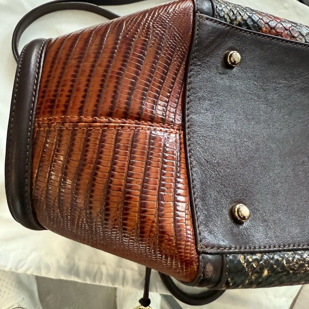 BRAHMIN ARDEN SATCHEL ANGULAR STRUCTURED HANDBAG IN TOBACCO CARLISLE NEW